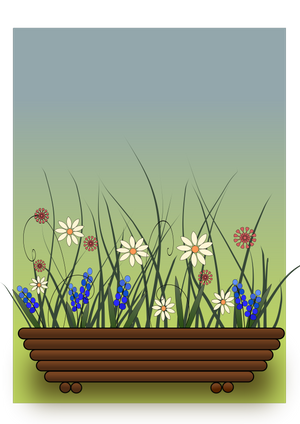 Flowers in a wooden planter